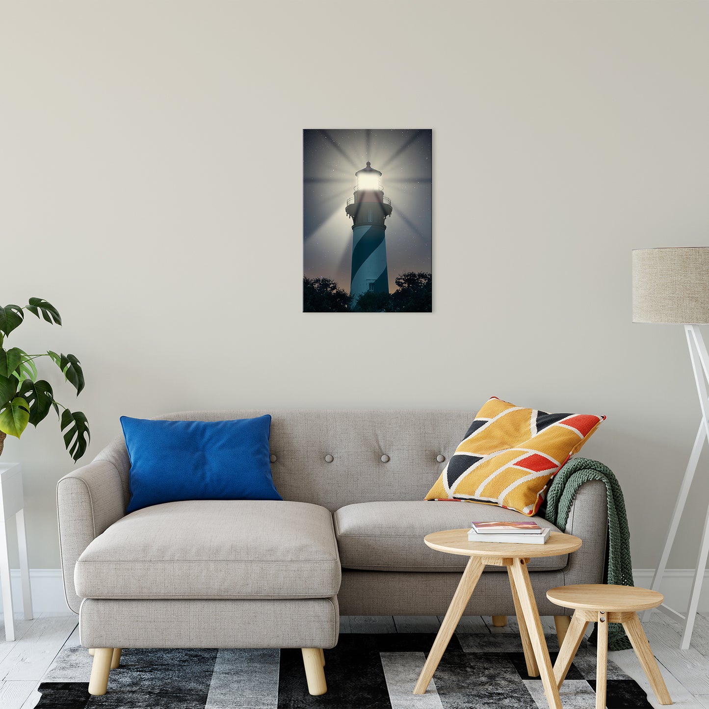 Ocean Coastal Wall Art: St. Augustine Lighthouse Night Light Photo Fine Art Canvas Wall Art Print
