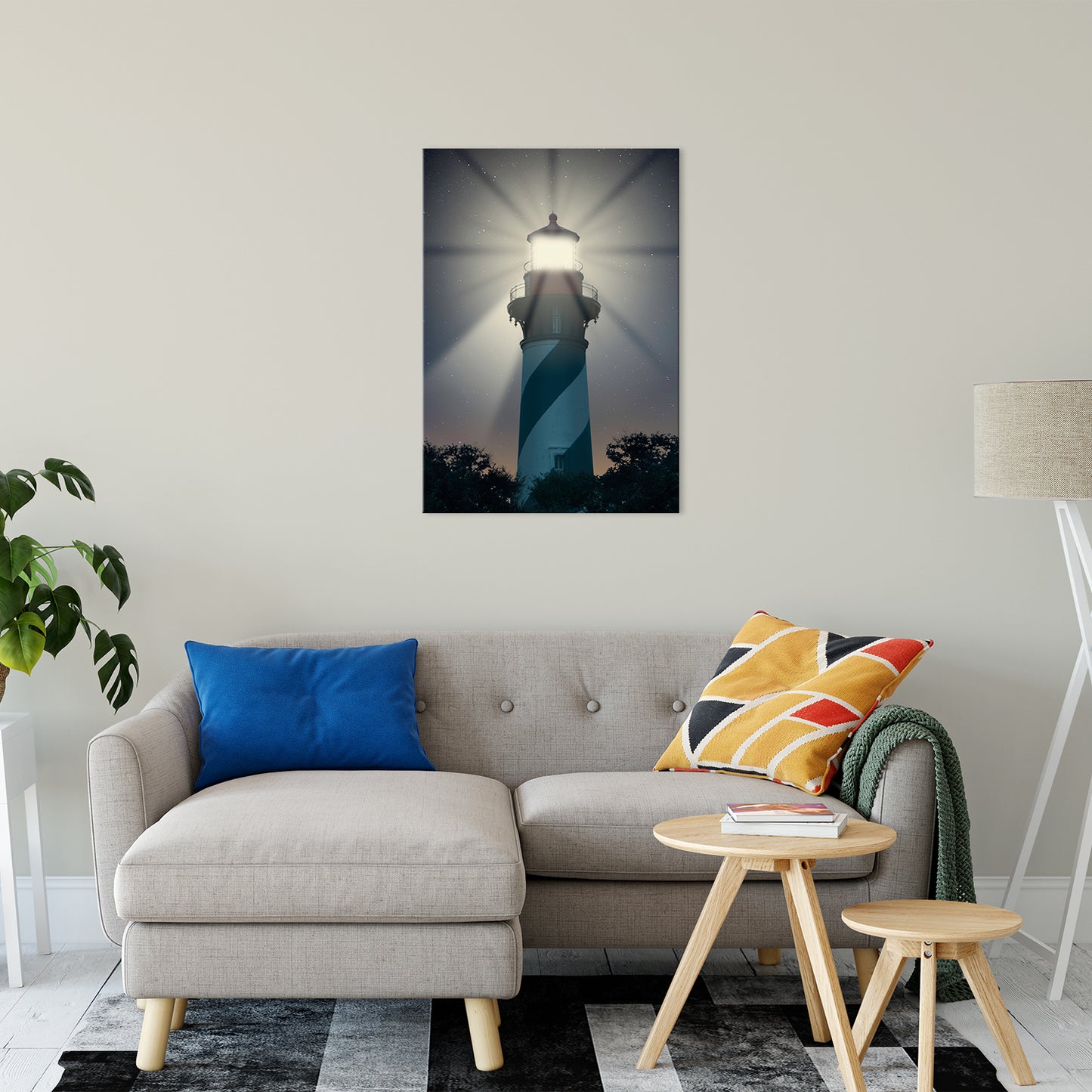 White Beach Wall Art: St. Augustine Lighthouse Night Light Photo Fine Art Canvas Wall Art Print