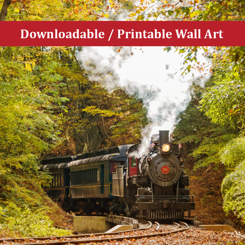Steam Train with Autumn Foliage Landscape Photo DIY Wall Decor Instant Download Print - Printable - PIPAFINEART