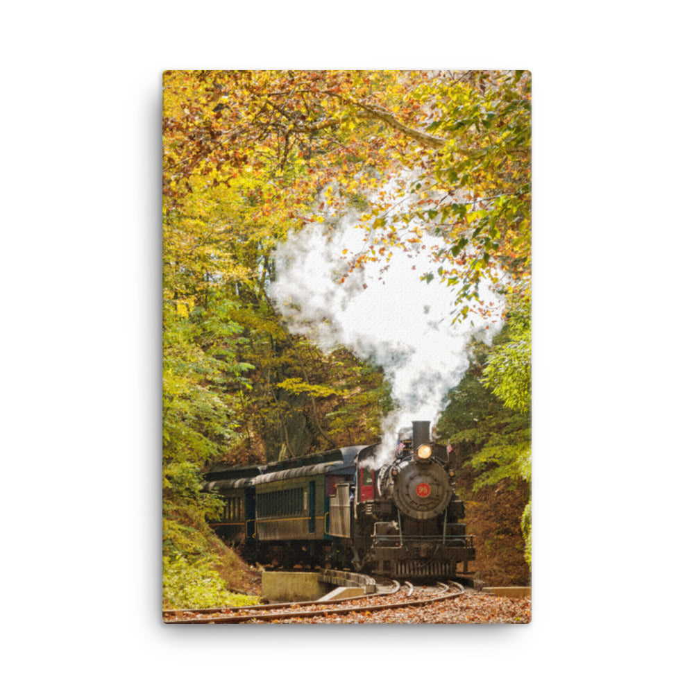 Steam Train with Autumn Foliage Rural Landscape Canvas Wall Art Prints