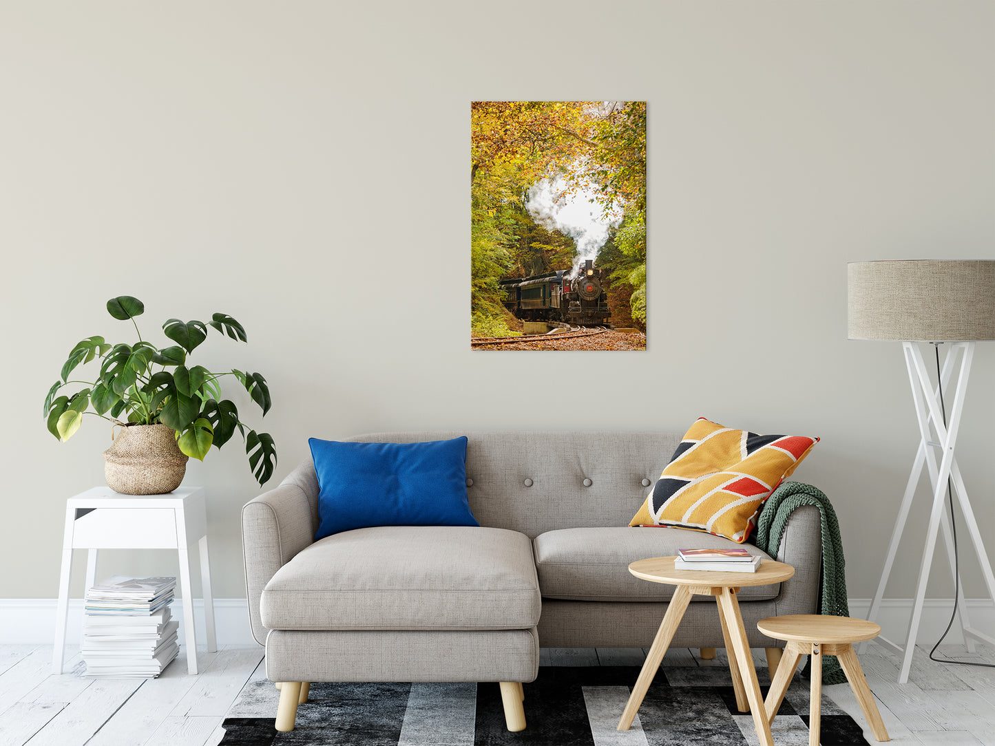 Steam Train with Autumn Foliage Rural Fine Art Canvas Wall Art Prints 24" x 36" - PIPAFINEART