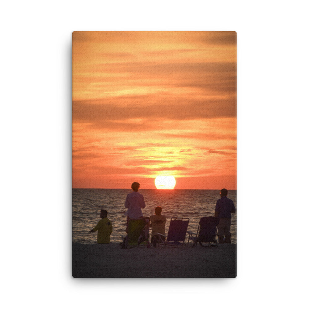 Summer Sunset Spectators Coastal Sunset Landscape Photo Canvas Wall Art Print