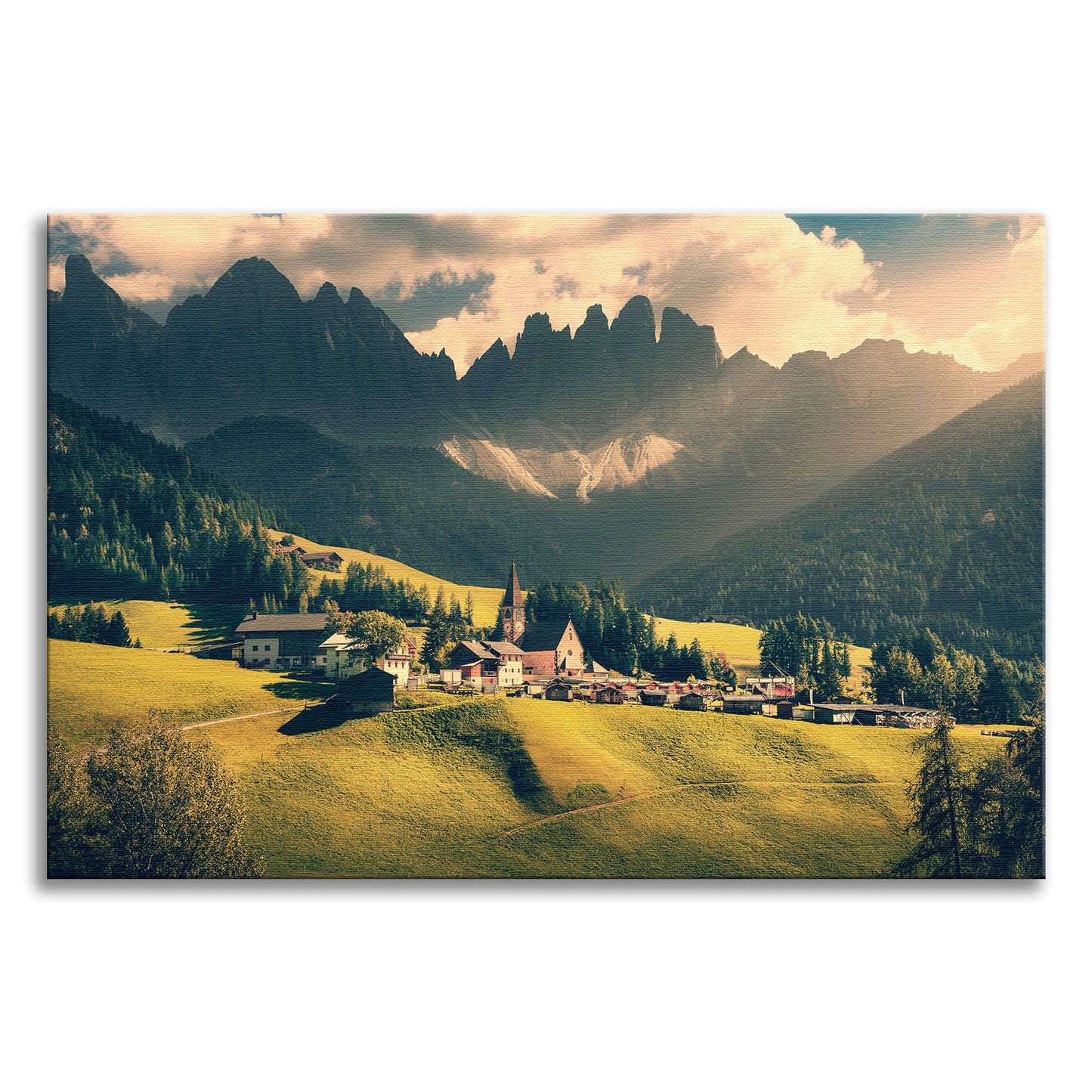 Sun Rays and Santa Maddalena Landscape Photo Canvas Wall Art Prints