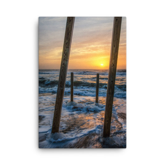 Sunrise Between the Pillars Coastal Landscape Canvas Wall Art Prints