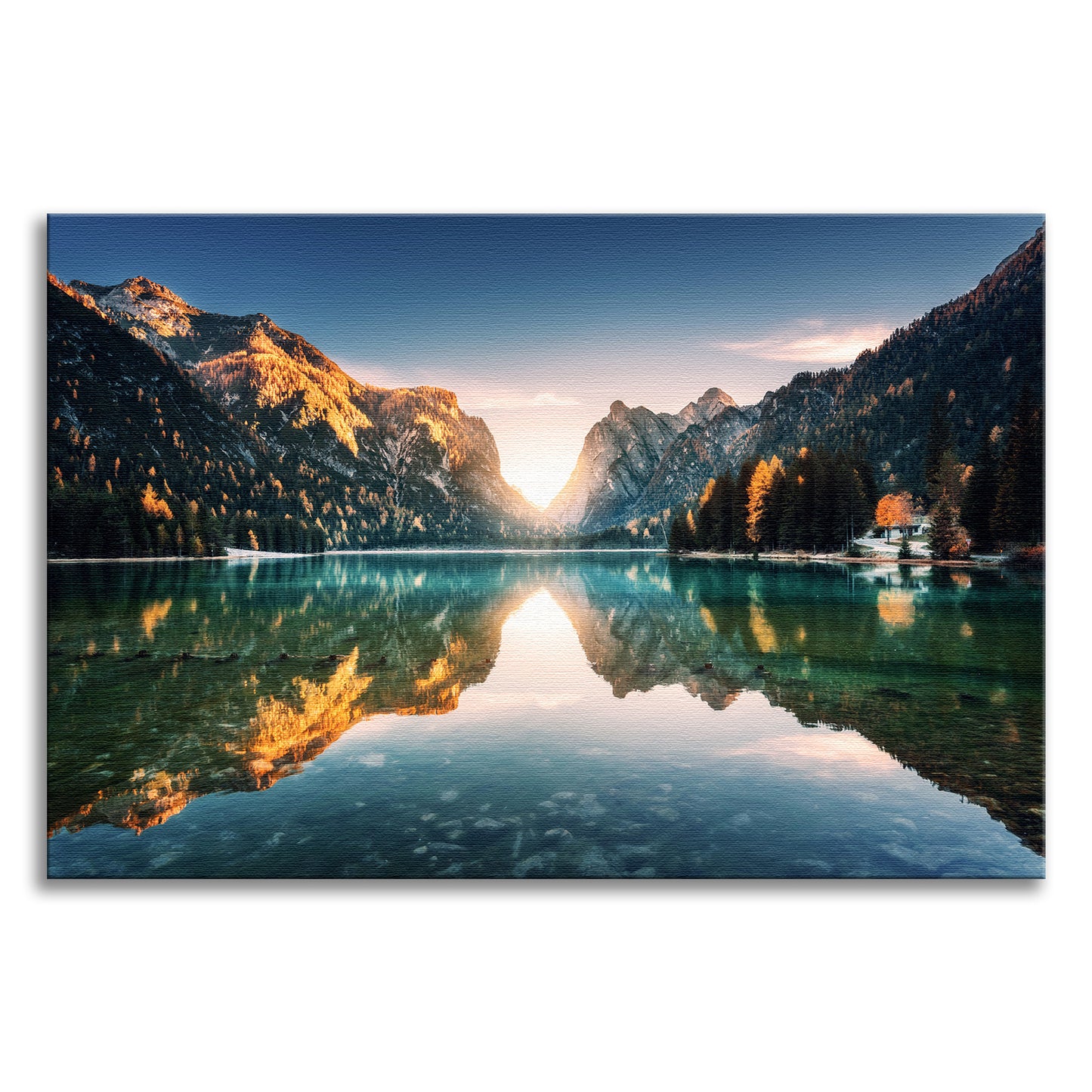 Sunrise Misty Mountain Lake Lively Color Effect Landscape Photo Canvas Wall Art Prints