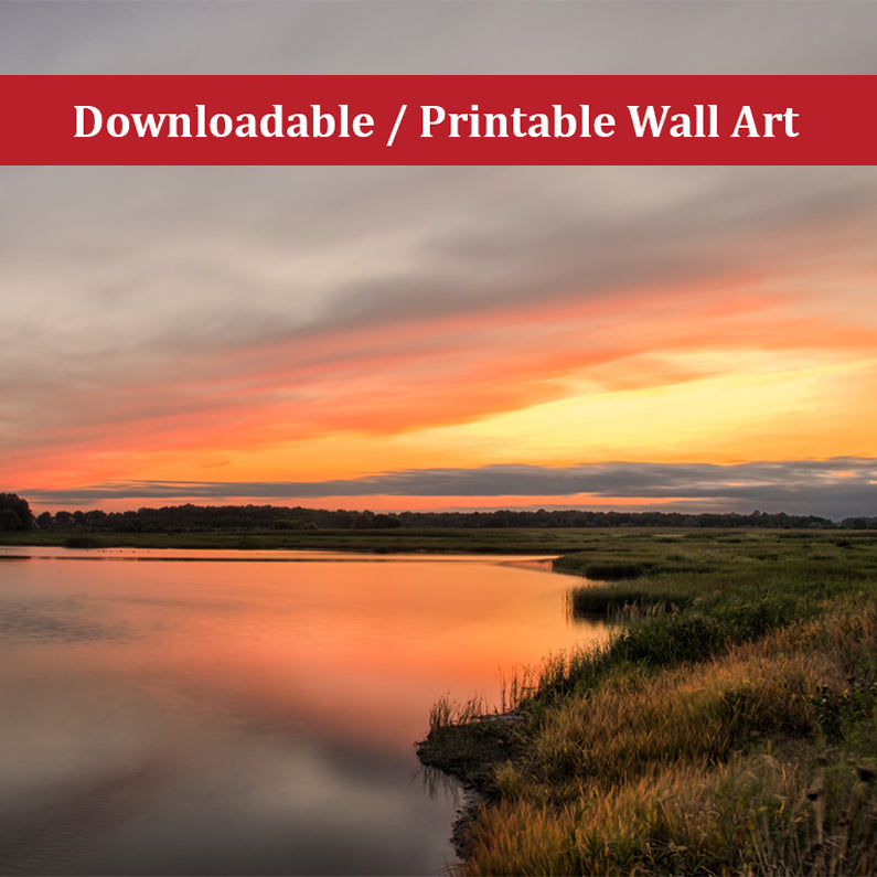Sunset Over Woodland Marsh Landscape Photo DIY Wall Decor Instant Download Print - Printable - PIPAFINEART