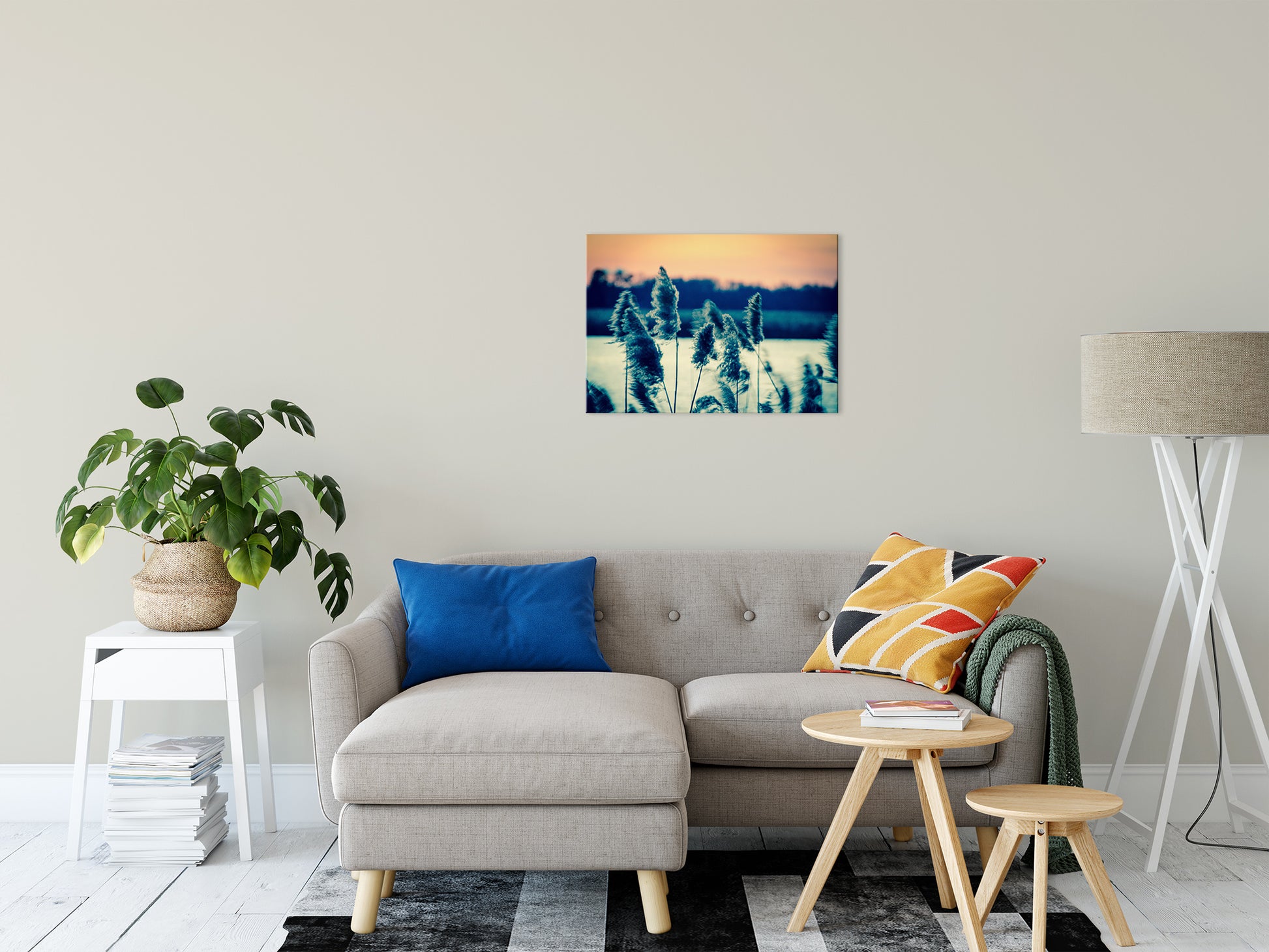 Sunset on the Marsh with Grasses Movement Fine Art Canvas Wall Art Prints 20" x 24" - PIPAFINEART
