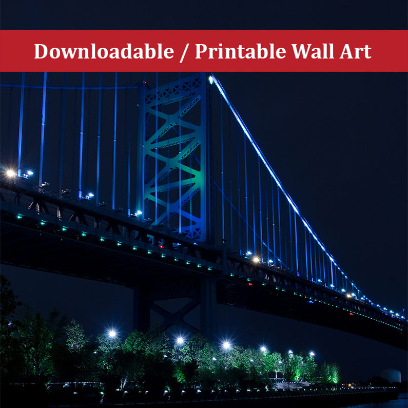 The Ben Franklin Bridge 3 Urban Night Landscape Photo DIY Wall Decor Instant Download Print - Printable - PIPAFINEART