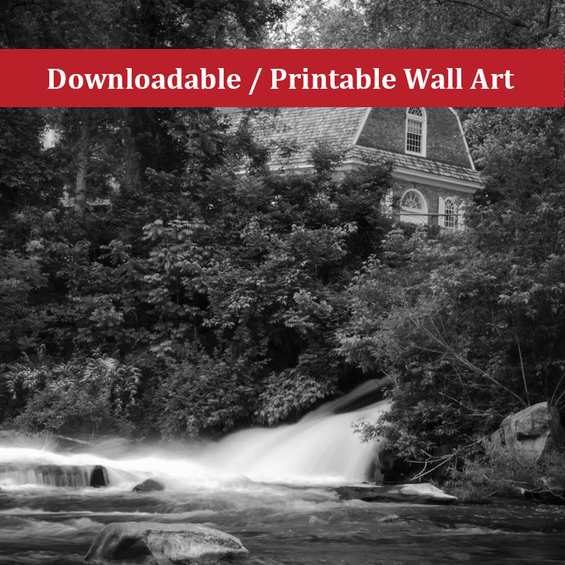The Brandywine River and First Presbyterian Church Black & White Instant Download Print - Printable - PIPAFINEART