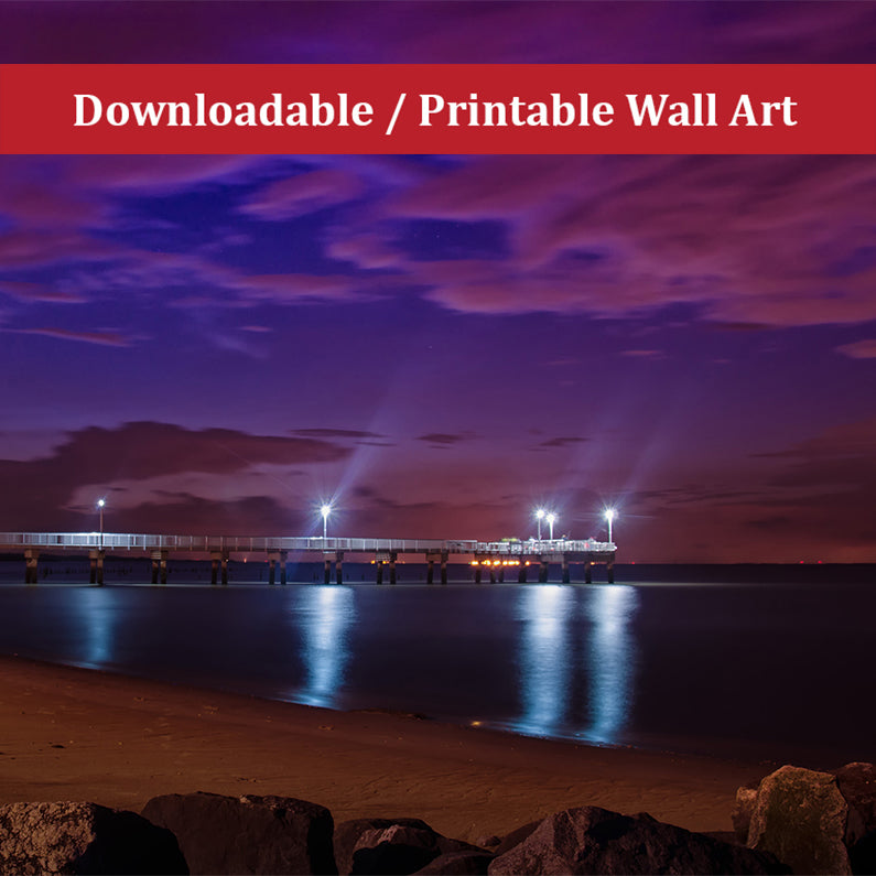 The Pier at Woodland Beach Urban Night Landscape Photo DIY Wall Decor Instant Download Print - Printable  - PIPAFINEART