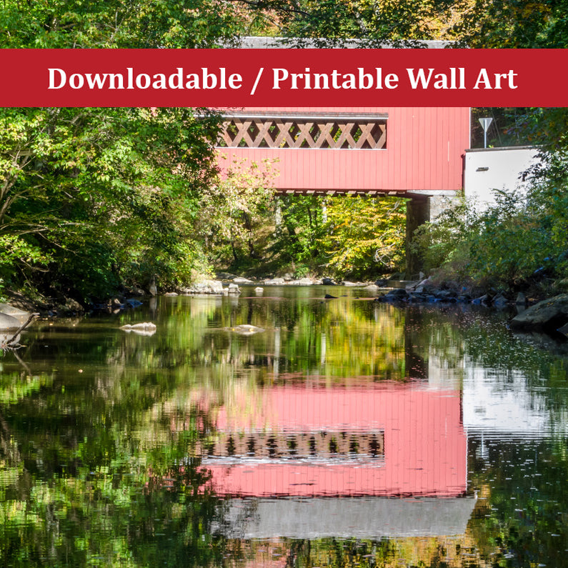 The Reflection of Wooddale Covered Bridge Landscape Photo DIY Wall Decor Instant Download Print - Printable - PIPAFINEART