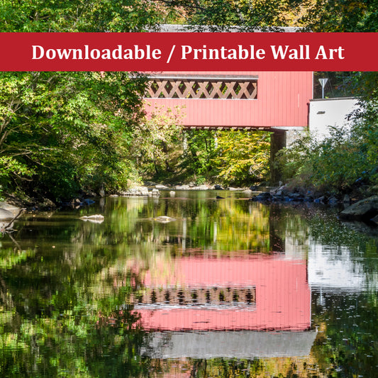 The Reflection of Wooddale Covered Bridge Landscape Photo DIY Wall Decor Instant Download Print - Printable  - PIPAFINEART