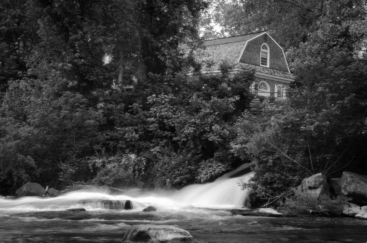 The Brandywine River and Church Black & White - Canvas Fine Art Photography Print