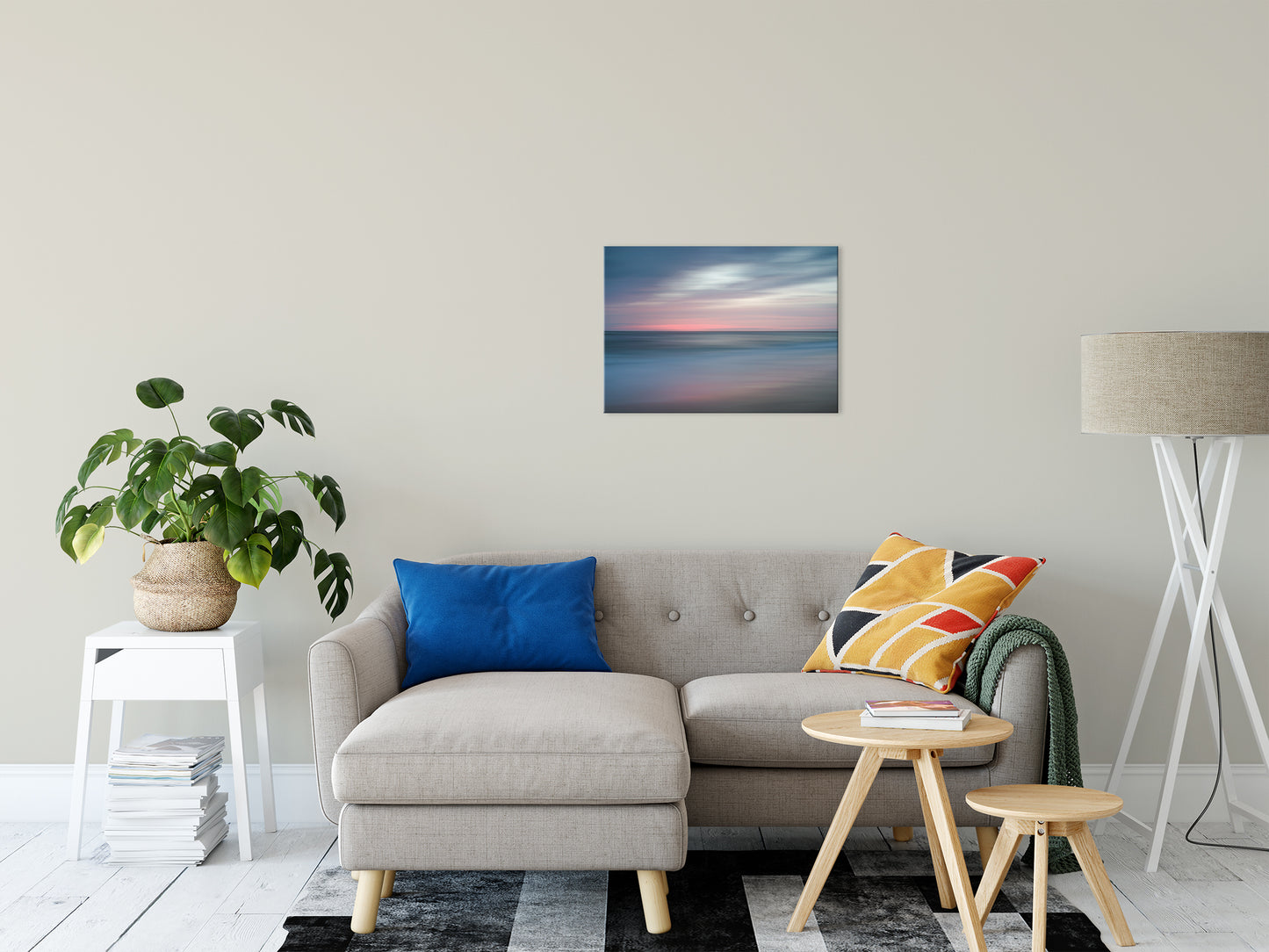 Pink and Blue Beach - Ocean - Coastal Abstract Landscape Fine Art Canvas Wall Art Prints - The Colors of Evening 20" x 24" - PIPAFINEART