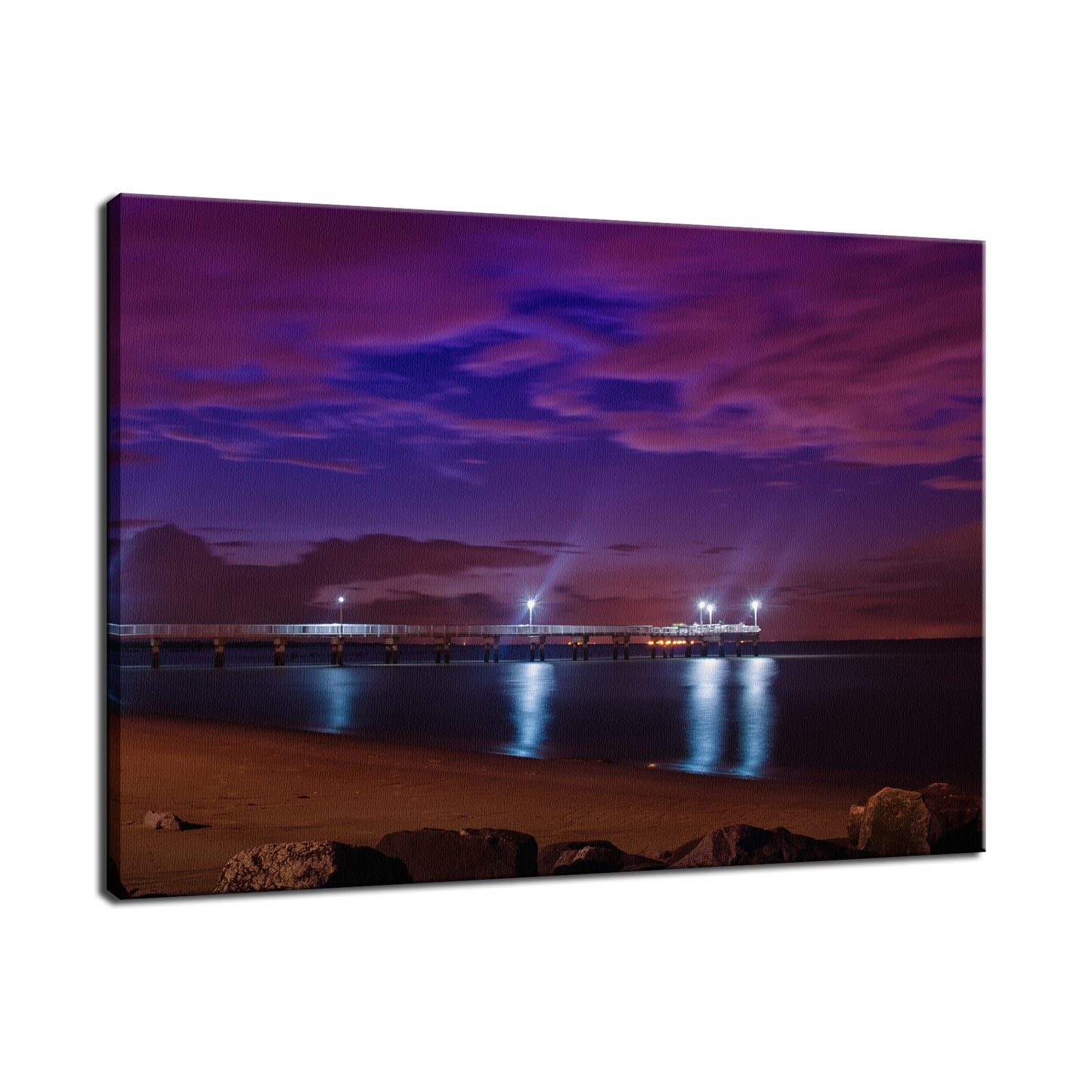 The Pier at Woodland Beach Night Photo Fine Art Canvas Wall Art Prints  - PIPAFINEART
