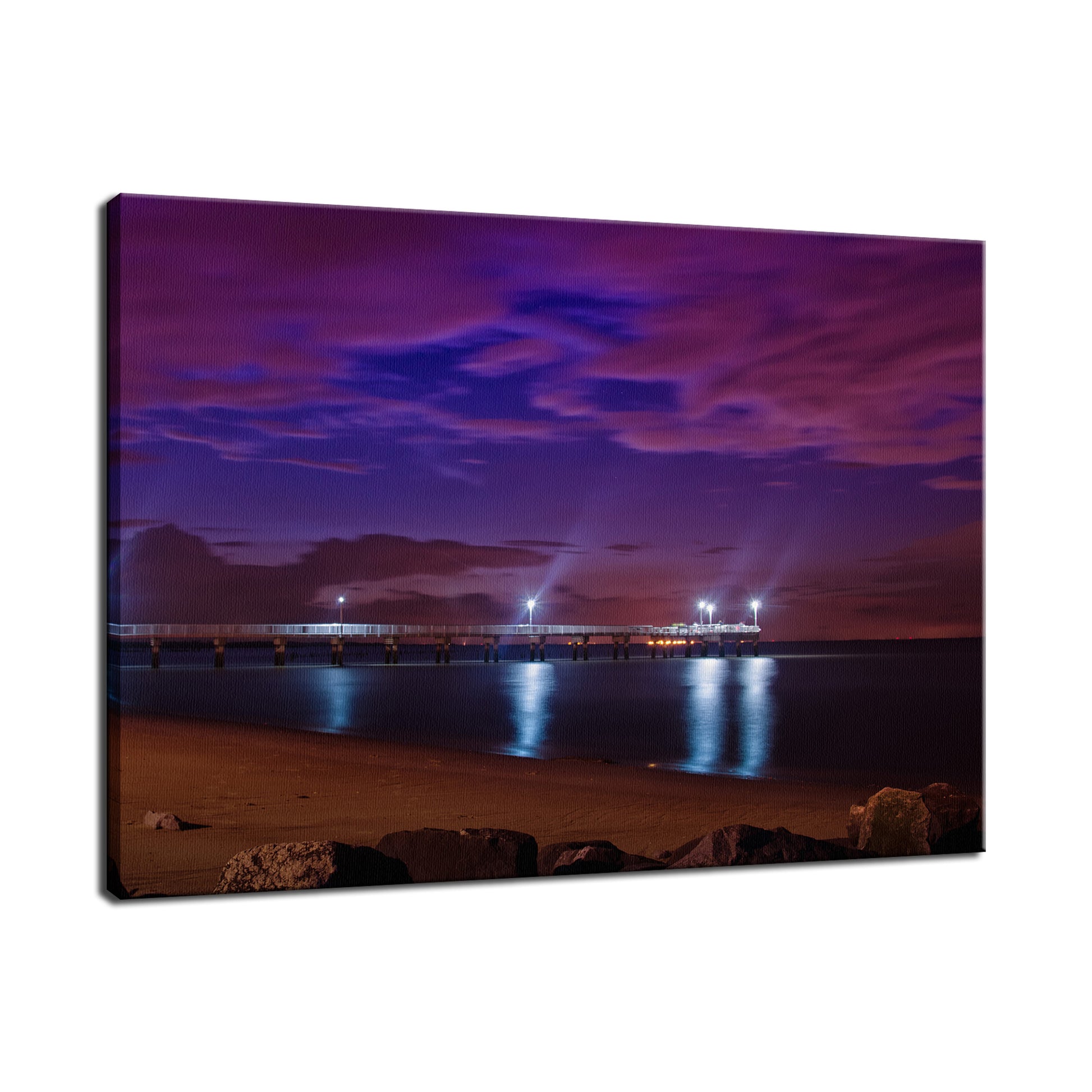The Pier at Woodland Beach Night Photo Fine Art Canvas Wall Art Prints  - PIPAFINEART