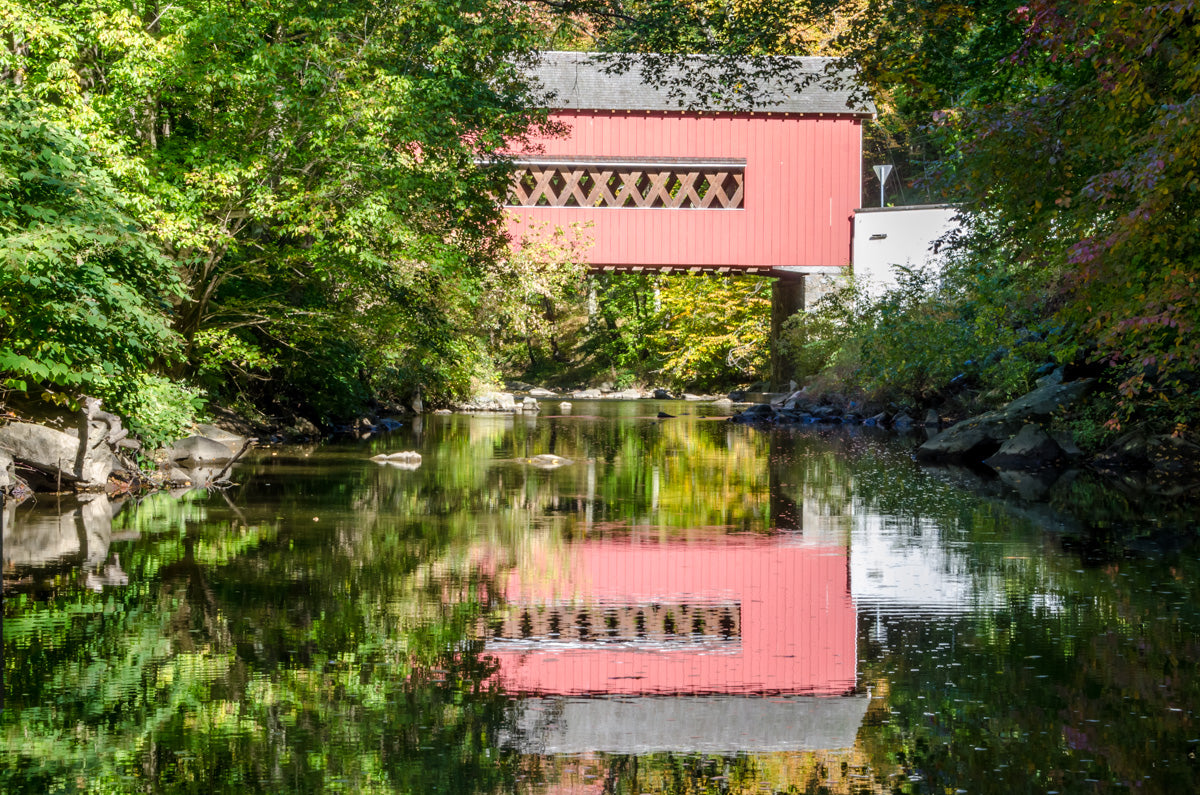 The Reflection of Wooddale Covered Bridge Fine Art Canvas Wall Art Prints - PIPAFINEART