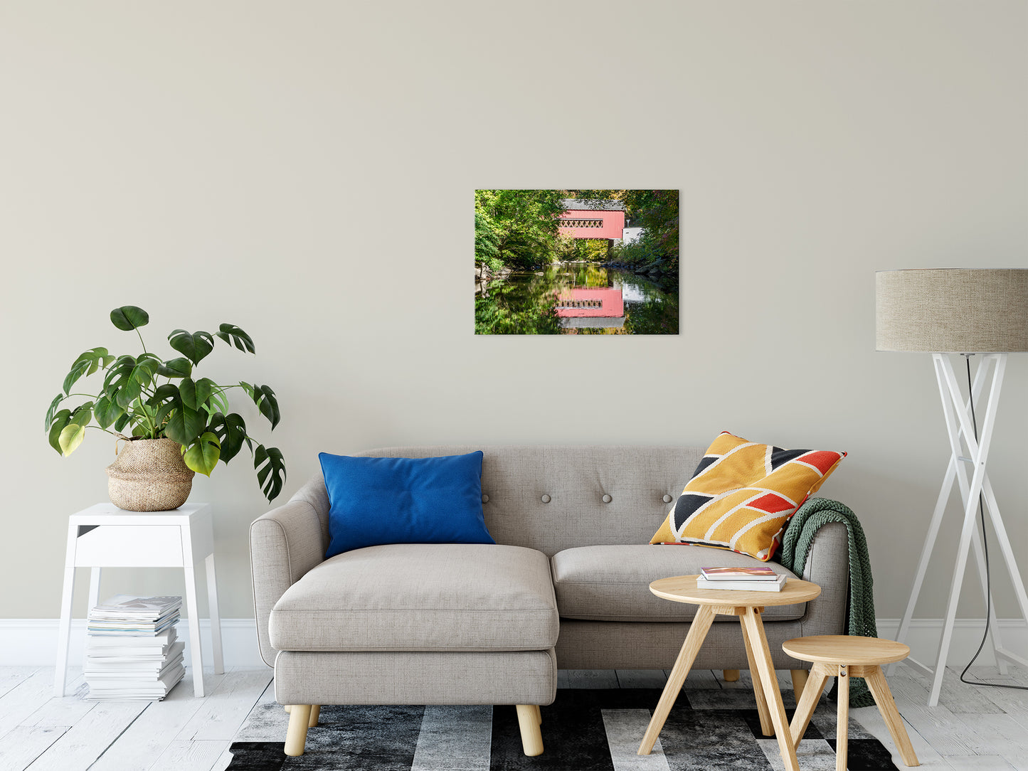 The Reflection of Wooddale Covered Bridge Fine Art Canvas Wall Art Prints 20" x 30" - PIPAFINEART