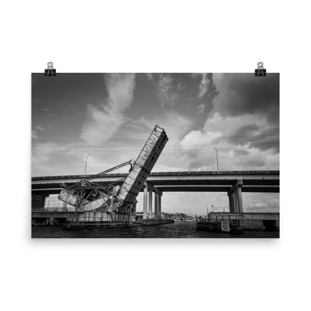 Grey Landscape Wall Art: Train Drawbridge Jacksonville Black and White Landscape Loose Print