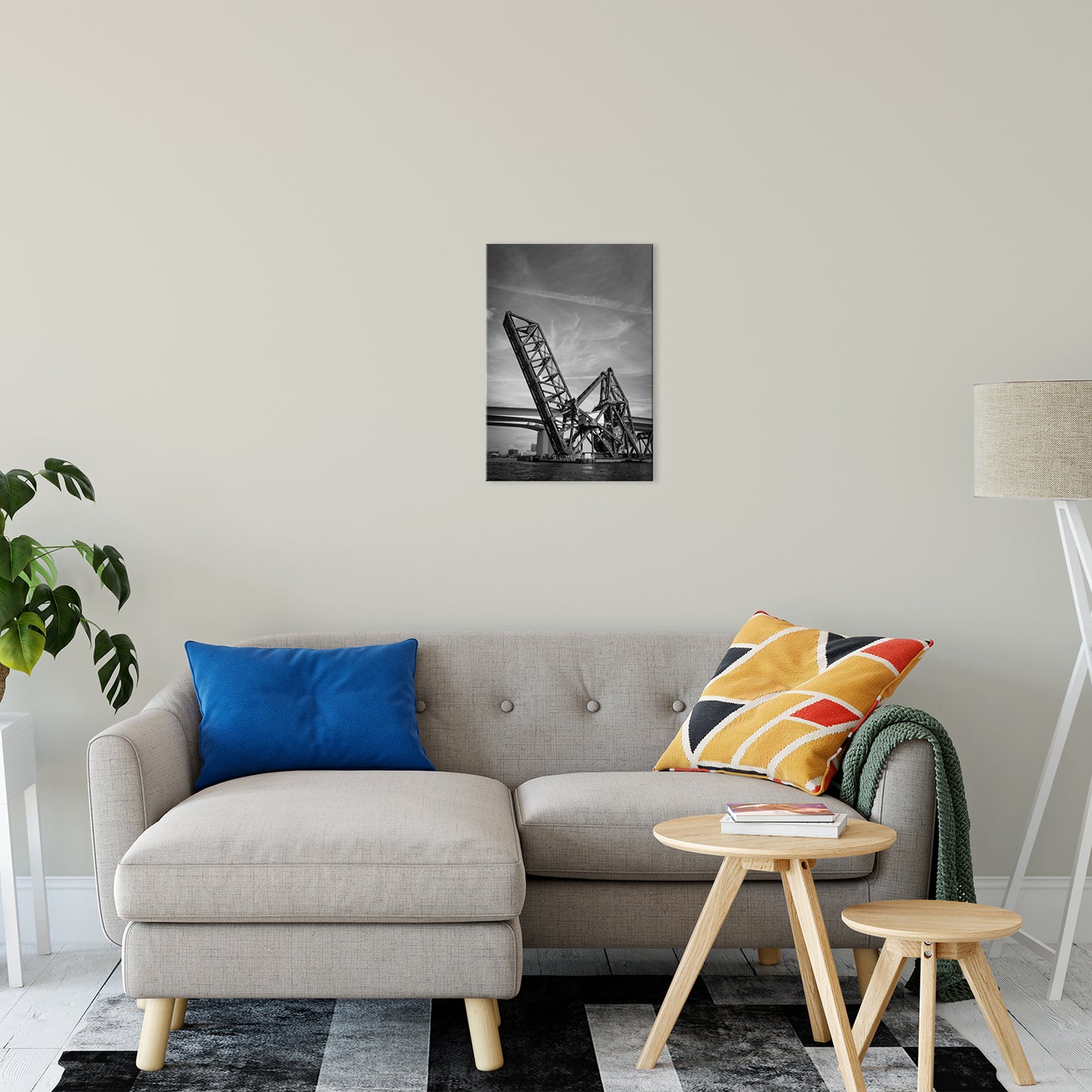 Industrial Kitchen Wall Decor: Train Drawbridge Jacksonville 2 Black and White Urban Landscape Photo Fine Art Canvas Wall Art Print