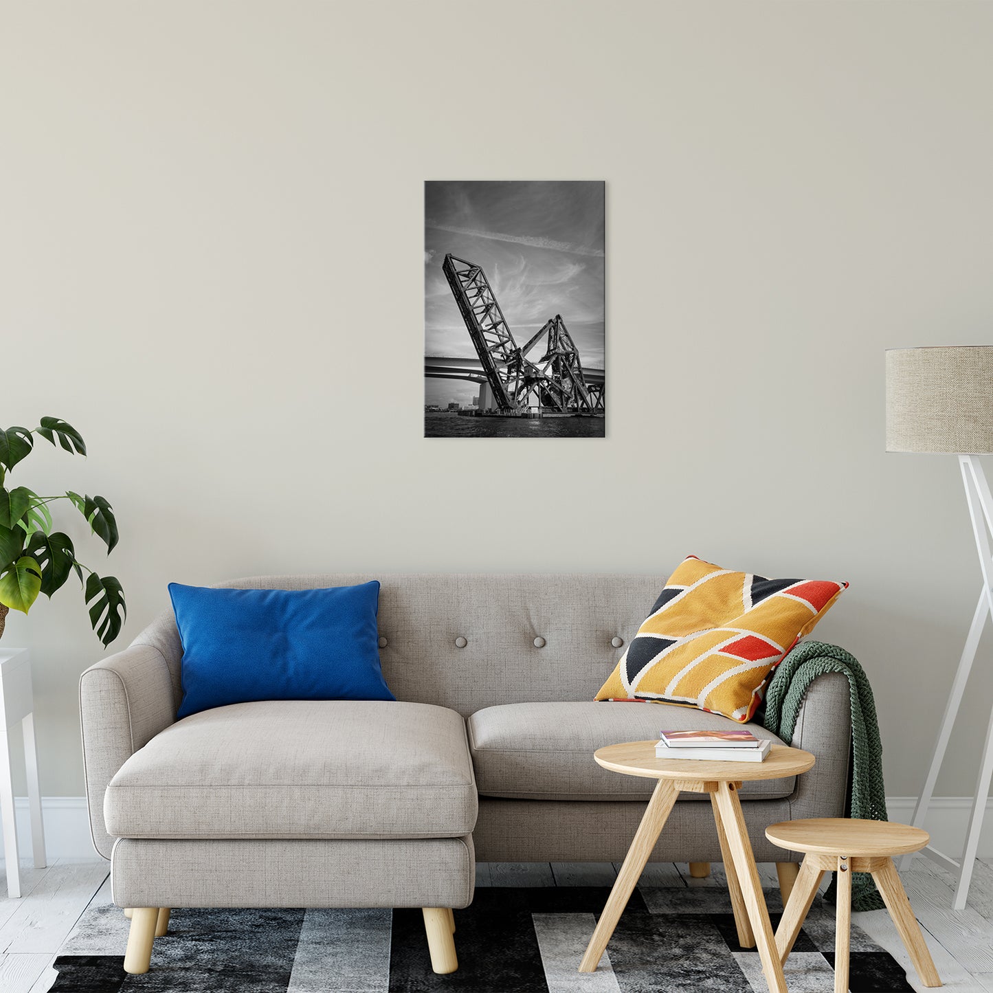 Bridge Canvas Art: Train Drawbridge Jacksonville 2 Black and White Urban Landscape Photo Fine Art Canvas Wall Art Print