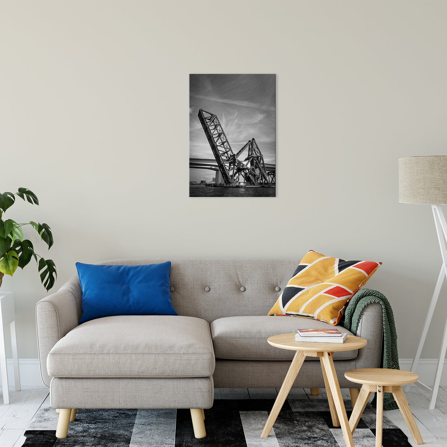 Black And White Bridge Canvas: Train Drawbridge Jacksonville 2 Black and White Urban Landscape Photo Fine Art Canvas Wall Art Print