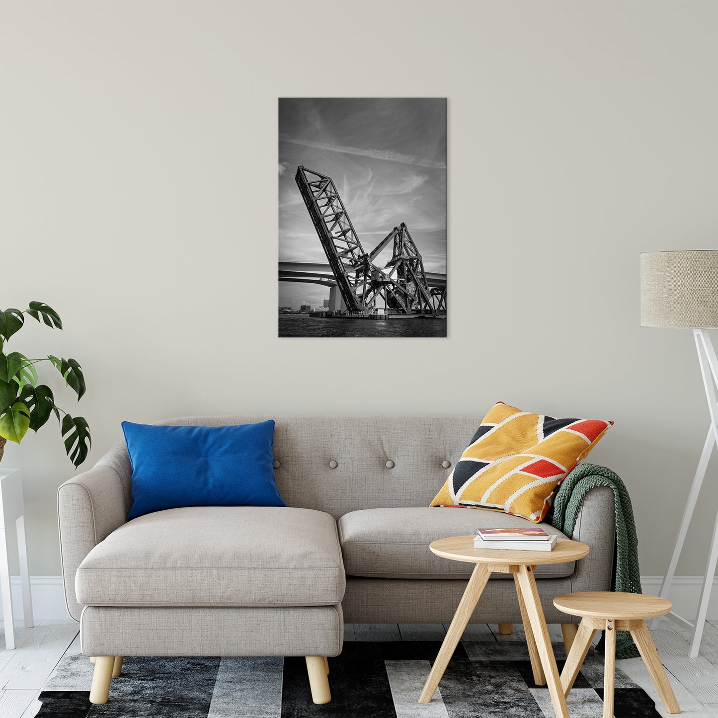 Ikea Bridge Canvas: Train Drawbridge Jacksonville 2 Black and White Urban Landscape Photo Fine Art Canvas Wall Art Print