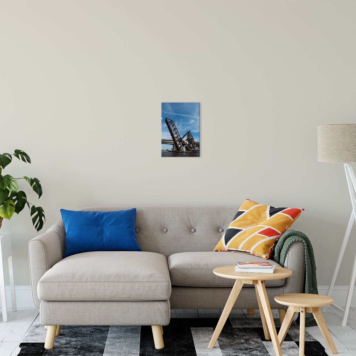East Urban Wall Art: Train Drawbridge Jacksonville 3 Color Urban Landscape Photo Fine Art Canvas Wall Art Print
