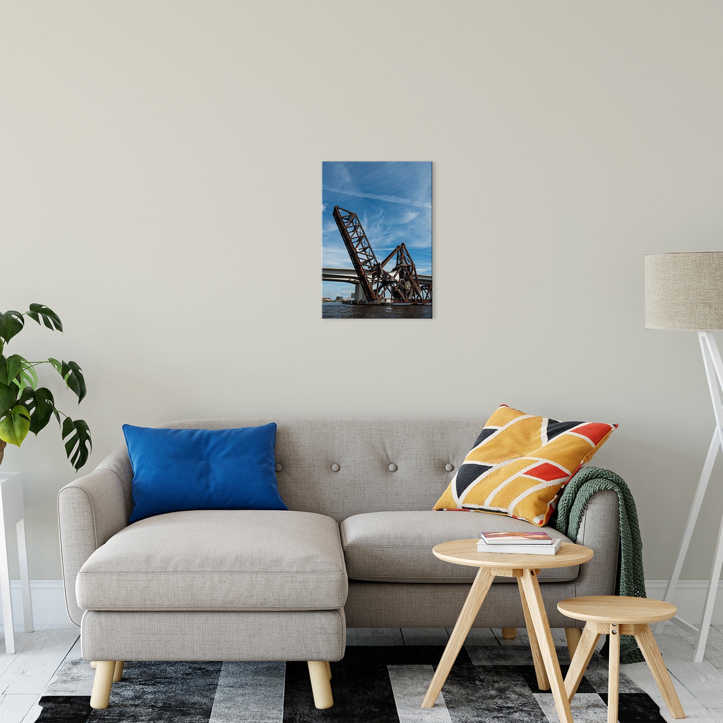 Urban Art Wall: Train Drawbridge Jacksonville 3 Color Urban Landscape Photo Fine Art Canvas Wall Art Print