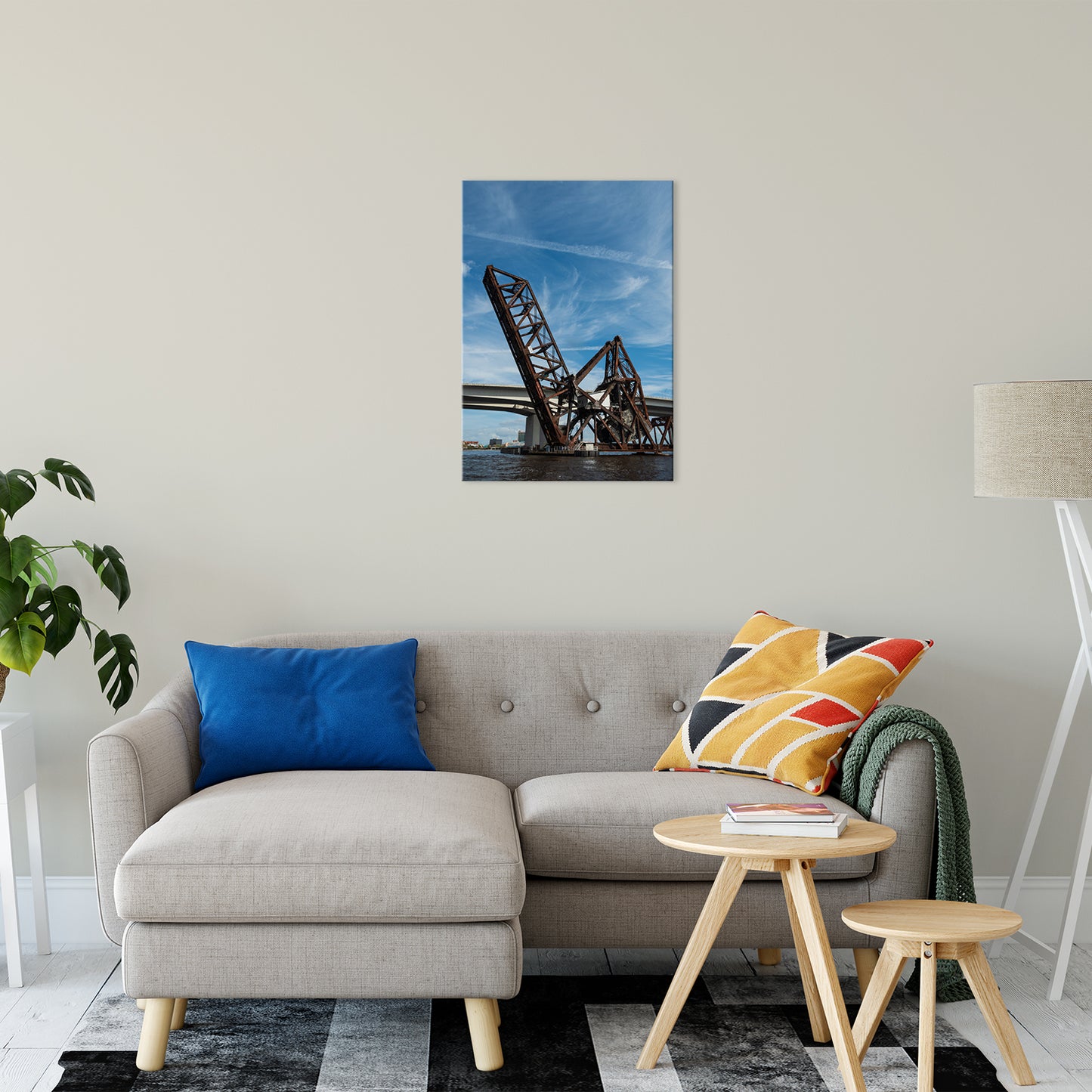 East Urban Home Canvas Prints: Train Drawbridge Jacksonville 3 Color Urban Landscape Photo Fine Art Canvas Wall Art Print