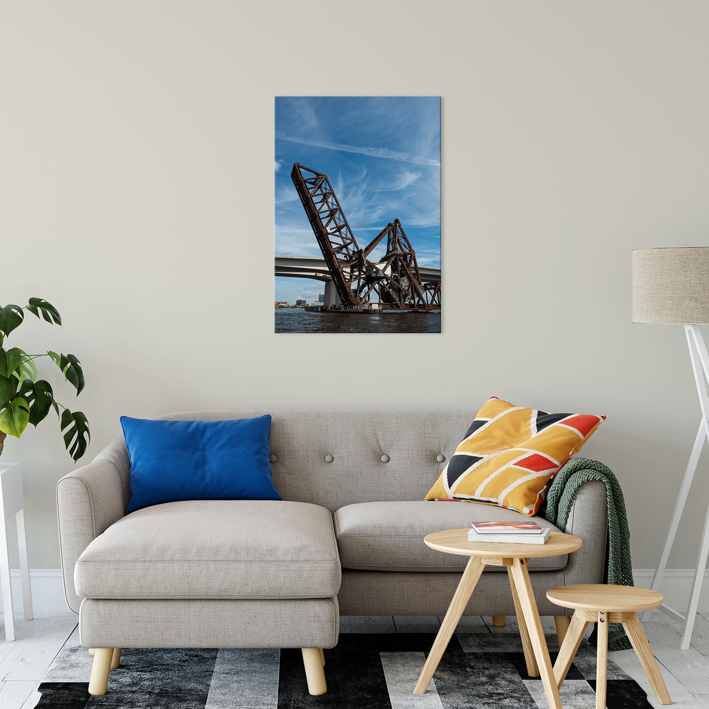 Urban Canvas Art For Sale: Train Drawbridge Jacksonville 3 Color Urban Landscape Photo Fine Art Canvas Wall Art Print