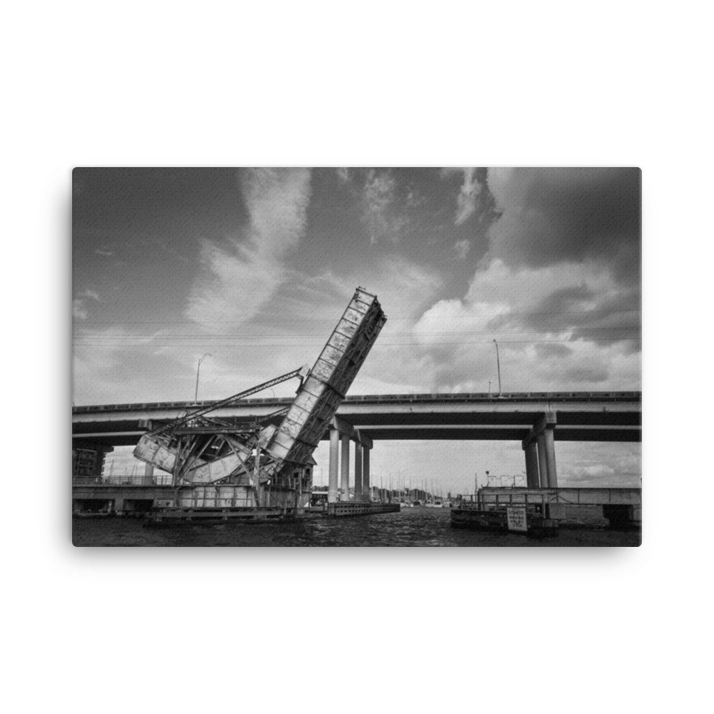 Train Drawbridge Jacksonville Black and White Cityscape Photo Canvas Wall Art Print