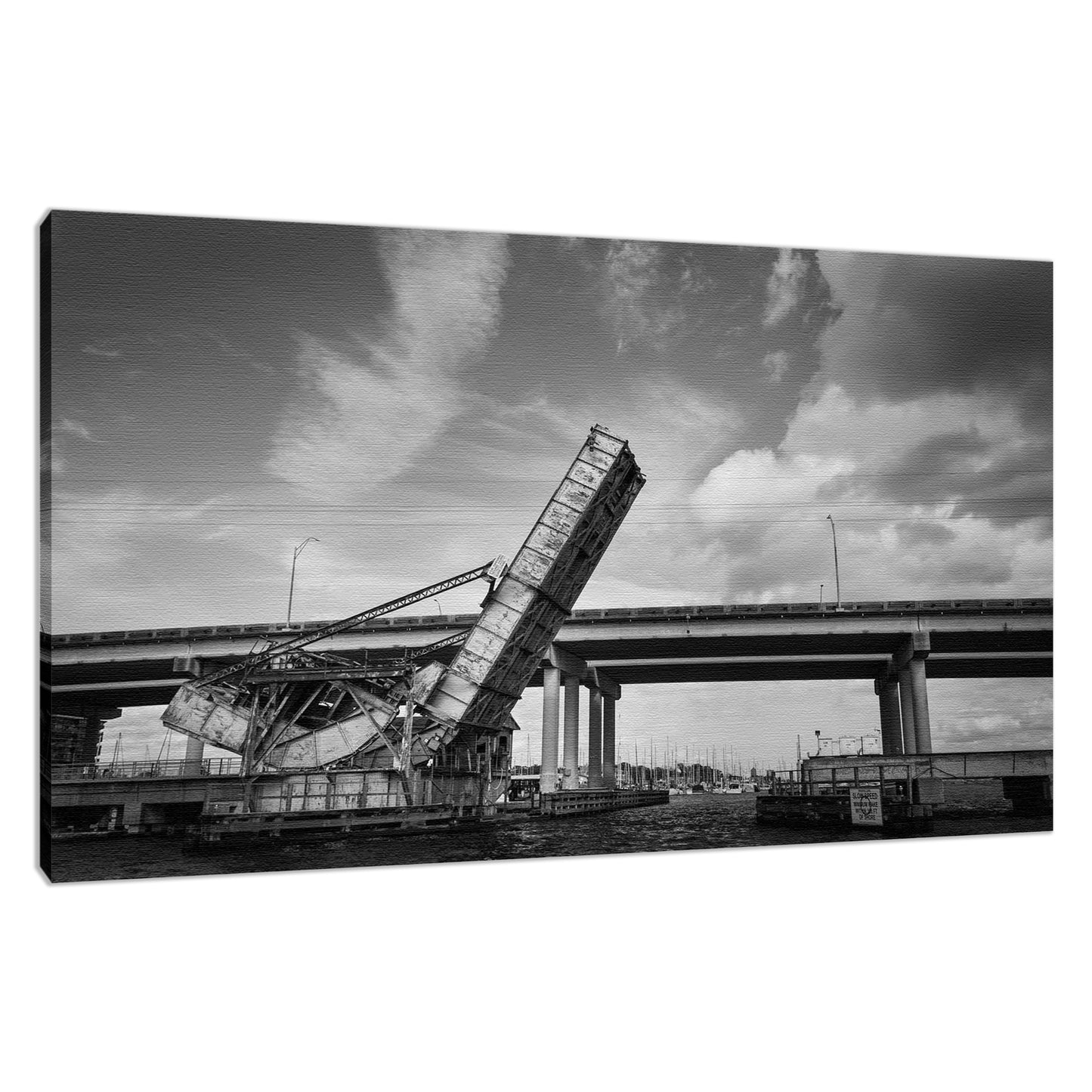 Urban Outfitters Wall Art Prints: Train Drawbridge Jacksonville Black and White Cityscape Photo Fine Art Canvas Wall Art Print