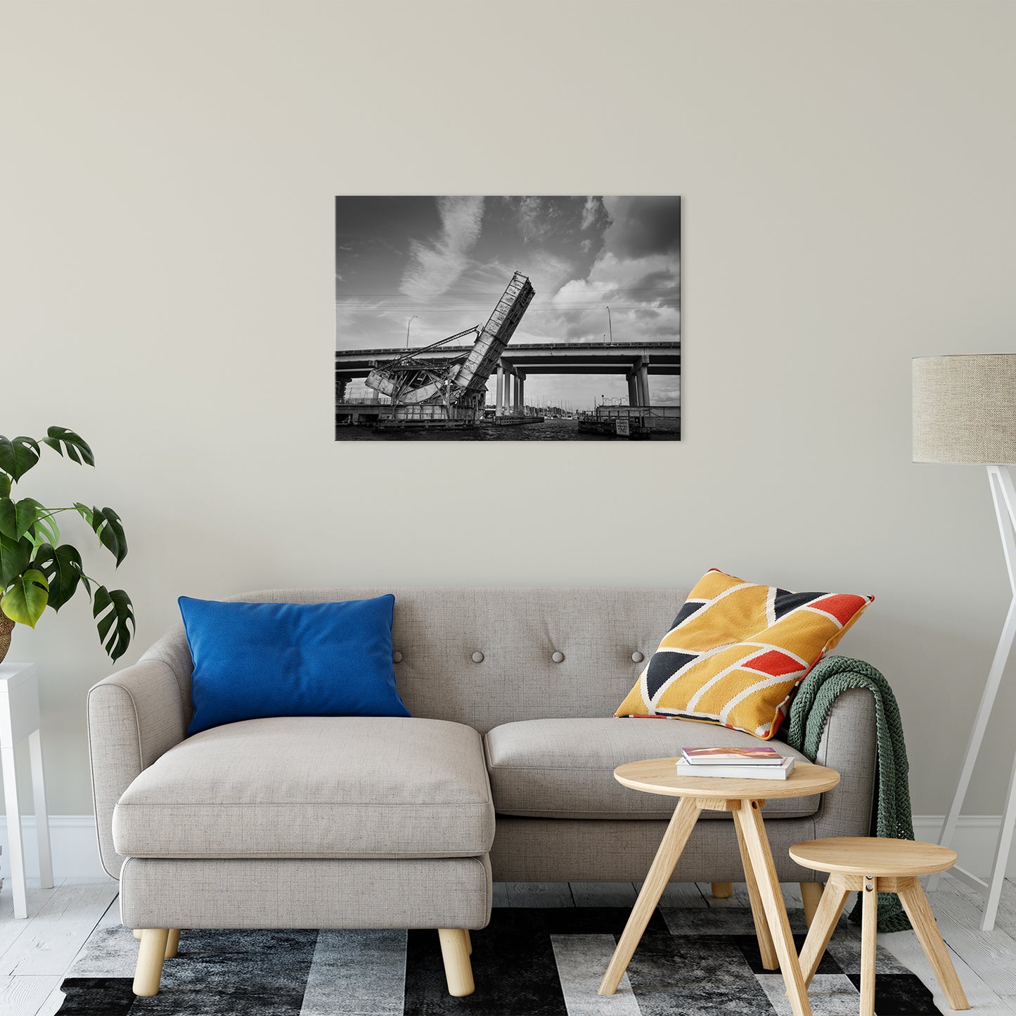Wall Art Like Urban Outfitters: Train Drawbridge Jacksonville Black and White Cityscape Photo Fine Art Canvas Wall Art Print