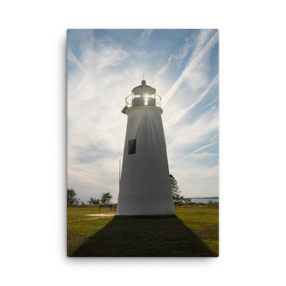 Turkey Point Lighthouse with Sun Flare Coastal Landscape Canvas Wall Art Prints