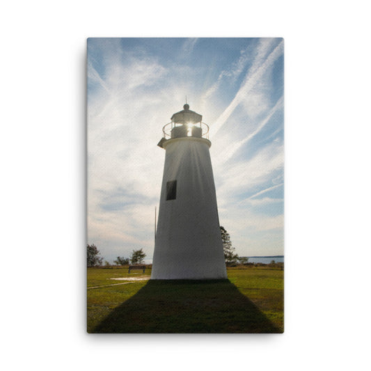 Turkey Point Lighthouse with Sun Flare Coastal Landscape Canvas Wall Art Prints