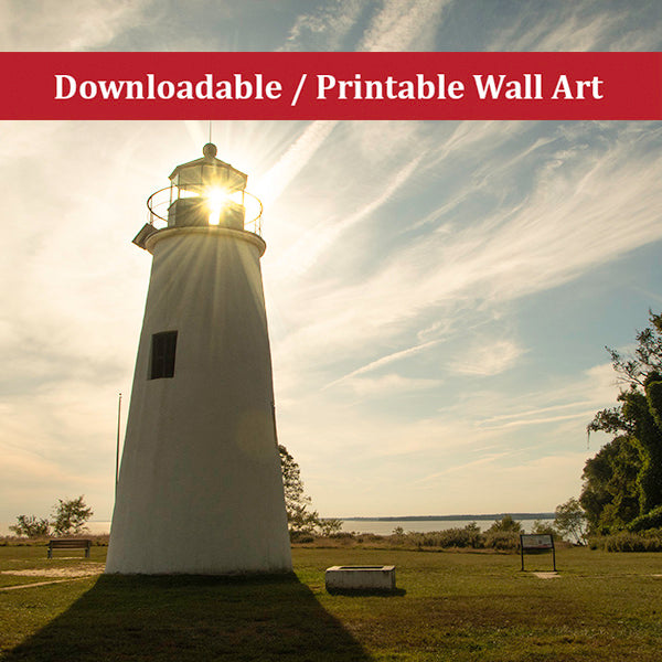 Turkey Point Lighthouse with Sun Flare Horizontal Landscape Photo DIY Wall Decor Instant Download Print - Printable - PIPAFINEART