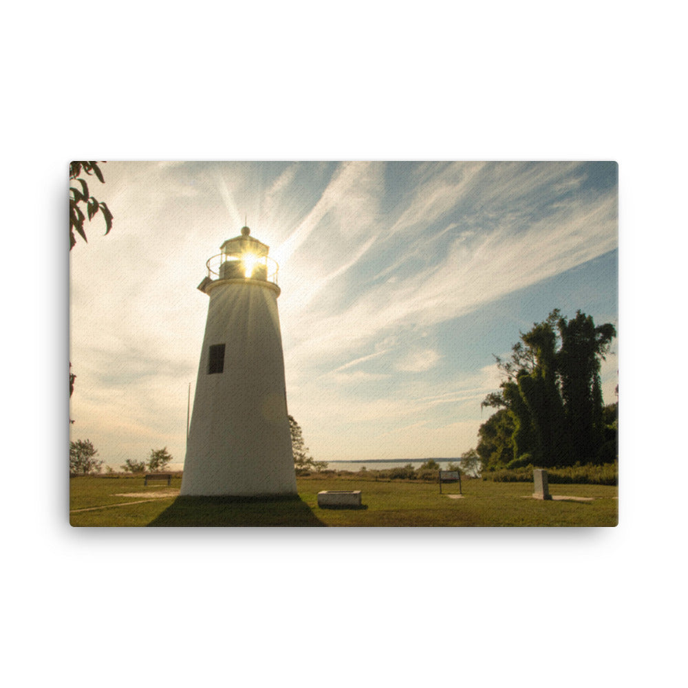 Turkey Point Lighthouse with Sun Flare Horizontal Canvas Wall Art Prints
