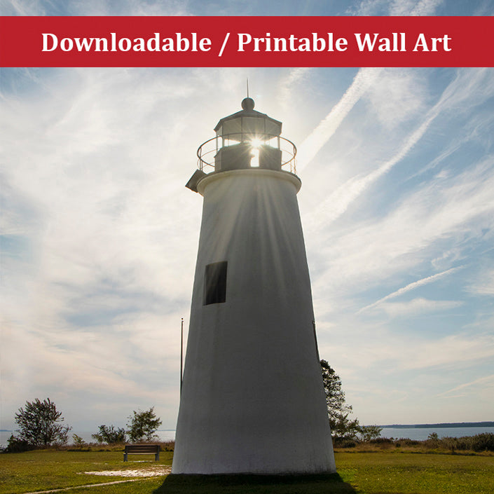 Turkey Point Lighthouse with Sun Flare Landscape Photo DIY Wall Decor Instant Download Print - Printable - PIPAFINEART
