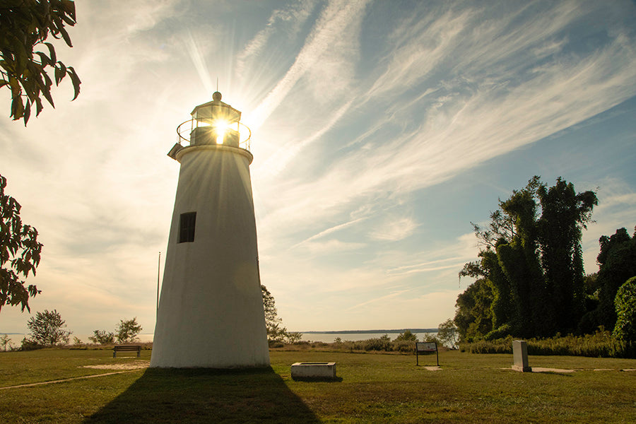 Turkey Point Lighthouse with Sun Flare Horizontal Landscape Fine Art Canvas Wall Art Prints - PIPAFINEART
