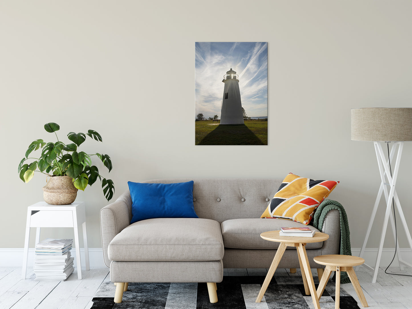 Turkey Point Lighthouse with Sun Flare Landscape Fine Art Canvas Wall Art Prints 24" x 36" - PIPAFINEART