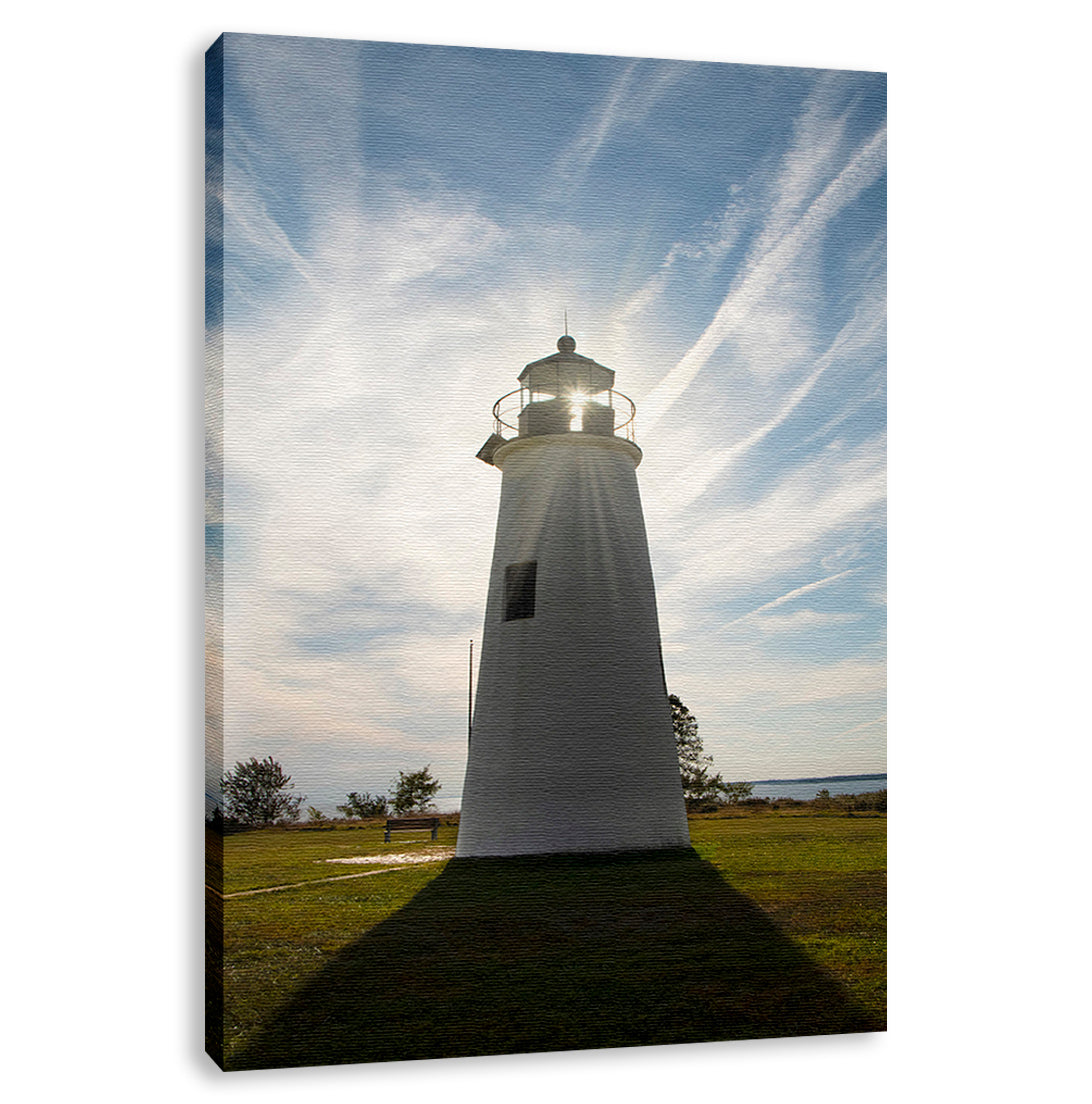Turkey Point Lighthouse with Sun Flare Landscape Fine Art Canvas Wall Art Prints - PIPAFINEART