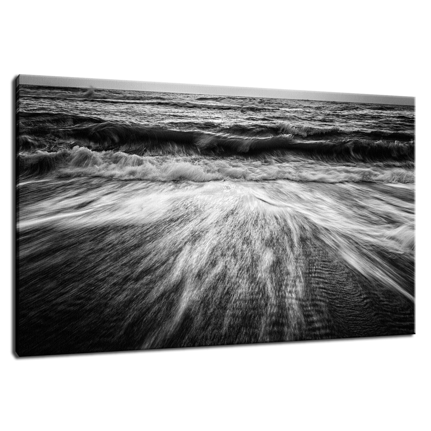 Washing Out to Sea in Black and White Coastal Nature Photo Fine Art Canvas Wall Art Prints  - PIPAFINEART