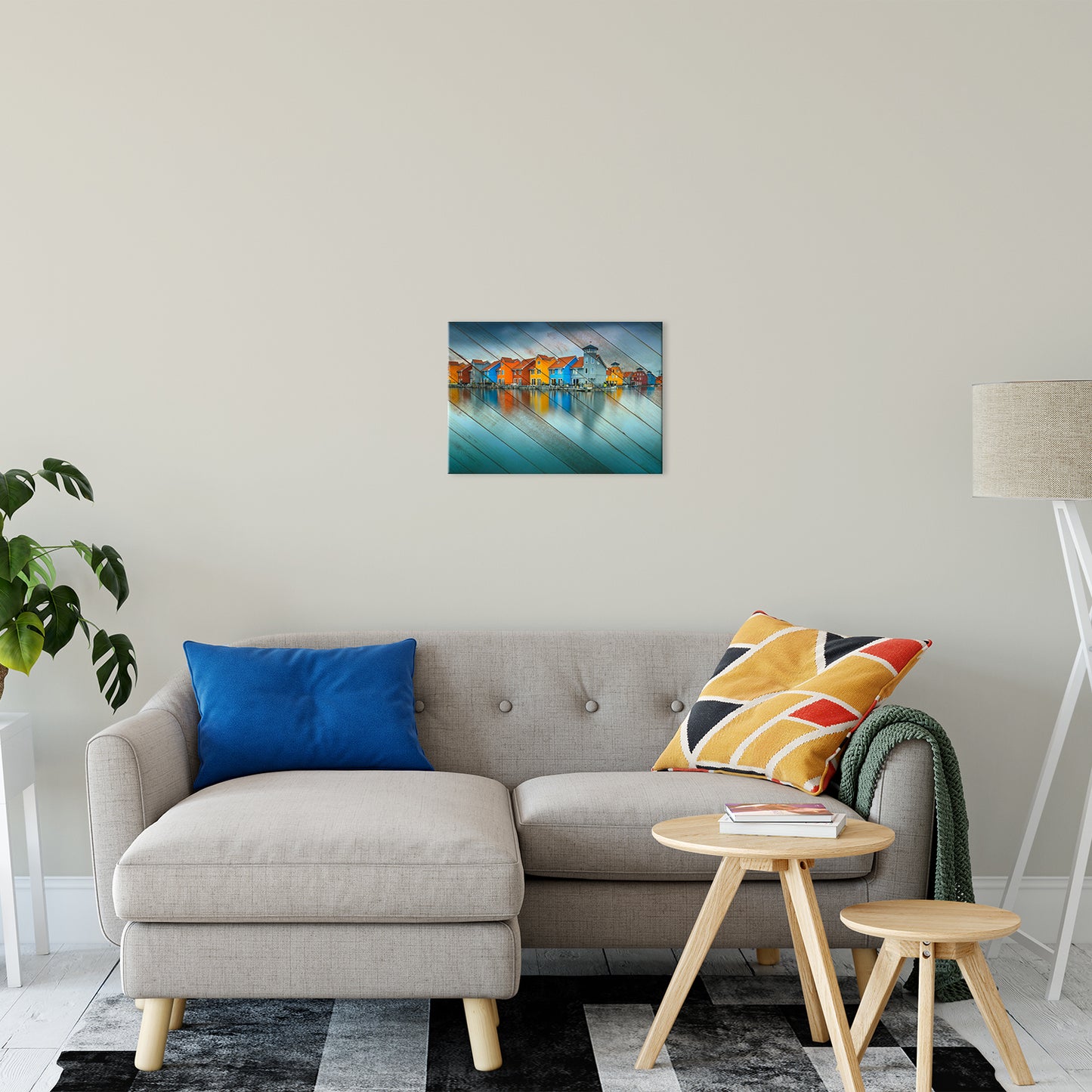 Faux Wood Blue Morning at Waters Edge Landscape Fine Art Canvas Wall Art Prints 16" x 20" - PIPAFINEART