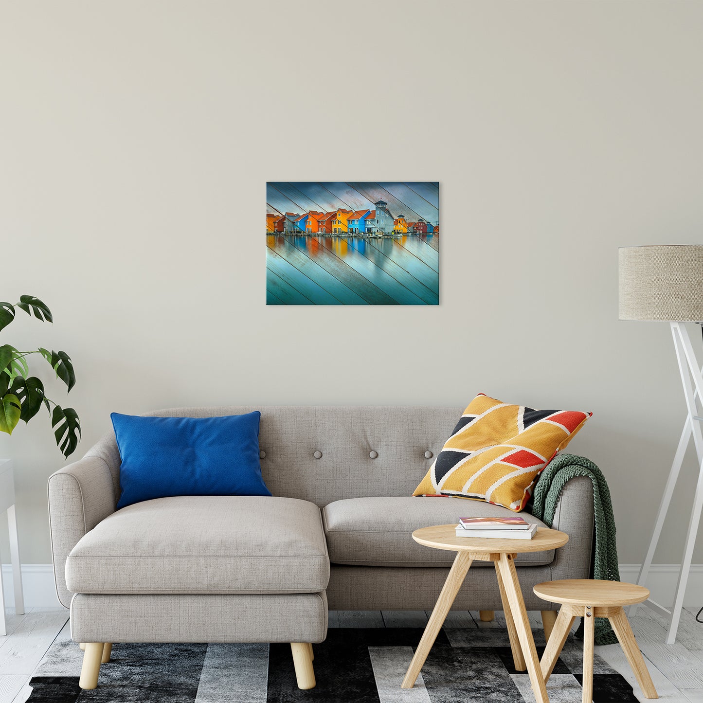 Faux Wood Blue Morning at Waters Edge Landscape Fine Art Canvas Wall Art Prints 20" x 24" - PIPAFINEART