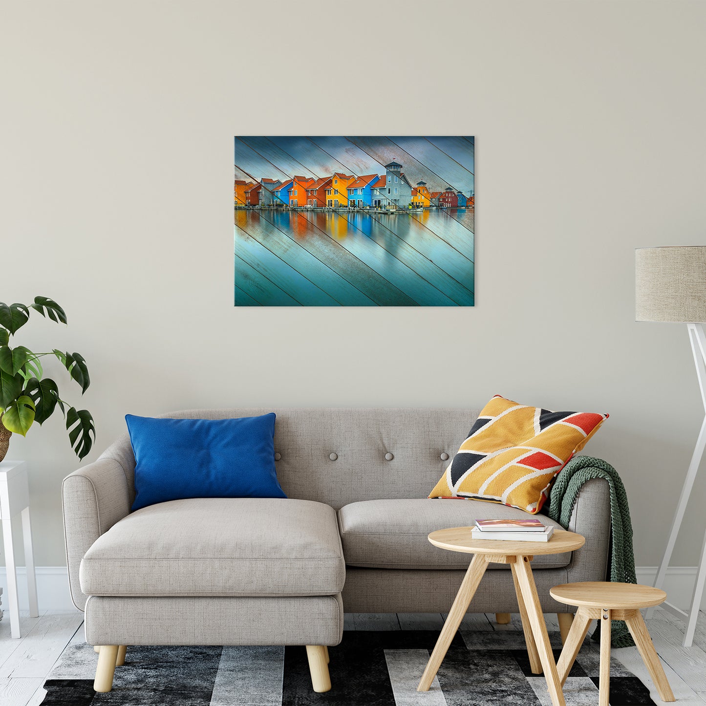 Faux Wood Blue Morning at Waters Edge Landscape Fine Art Canvas Wall Art Prints 24" x 36" - PIPAFINEART