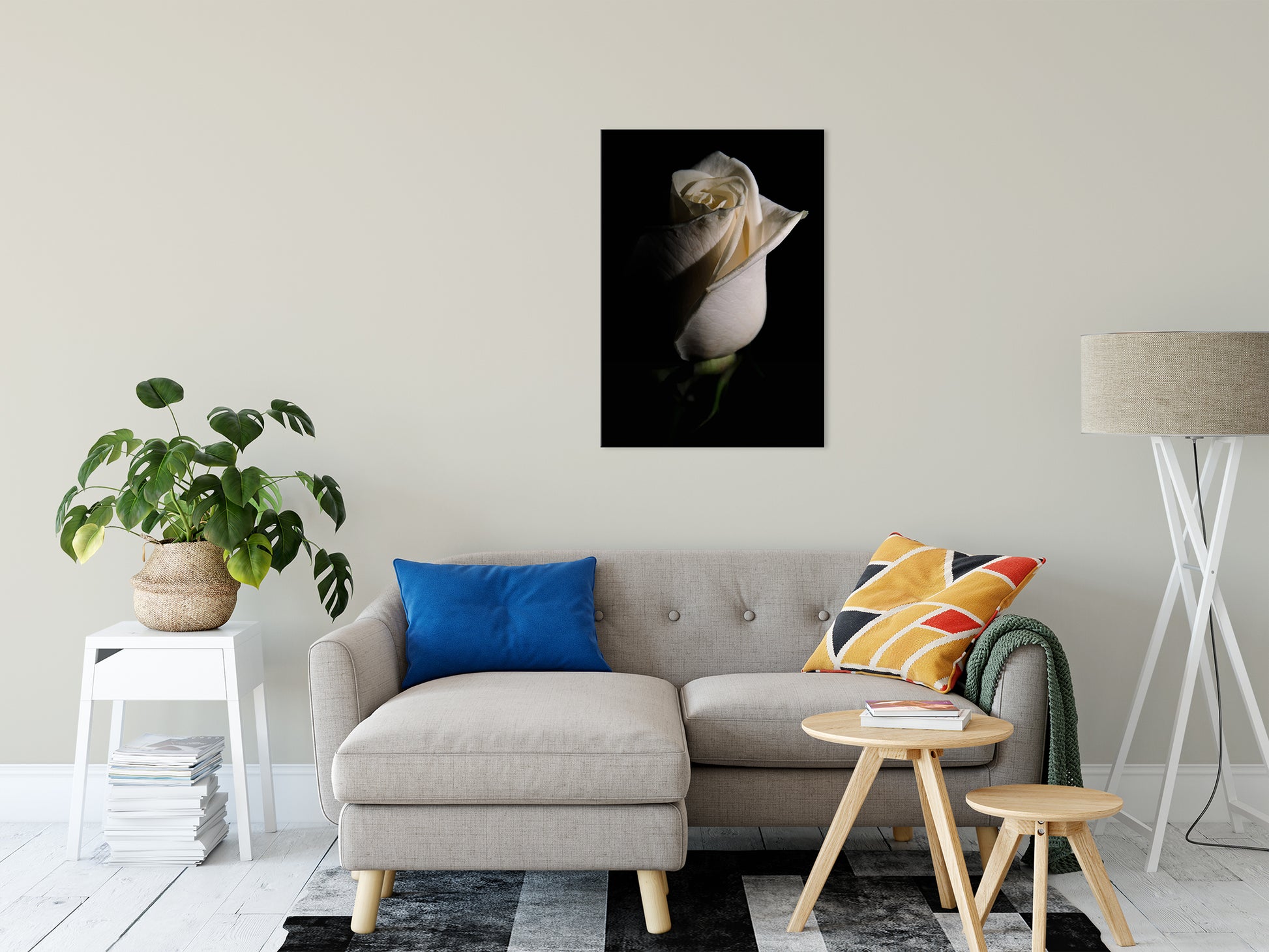 White Rose Low Key Nature / Floral Photo Fine Art Canvas Wall Art Prints 24" x 36" - PIPAFINEART