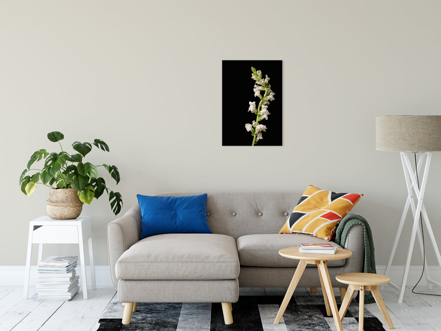 White Snapdragons Against Black Nature / Floral Photo Fine Art Canvas Wall Art Prints 20" x 24" - PIPAFINEART