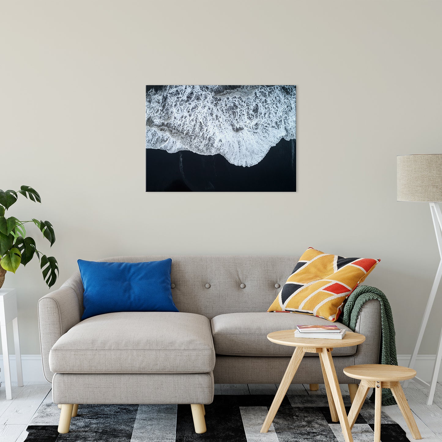 White Waters and Black Sand Coastal Landscape Fine Art Canvas Wall Art Prints 24" x 36" - PIPAFINEART
