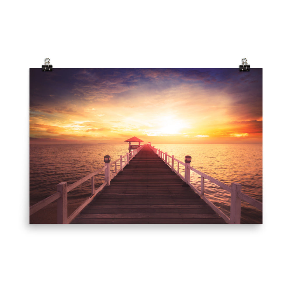 Surreal Wooden Pier at Sunset Landscape Photo Loose Wall Art Prints